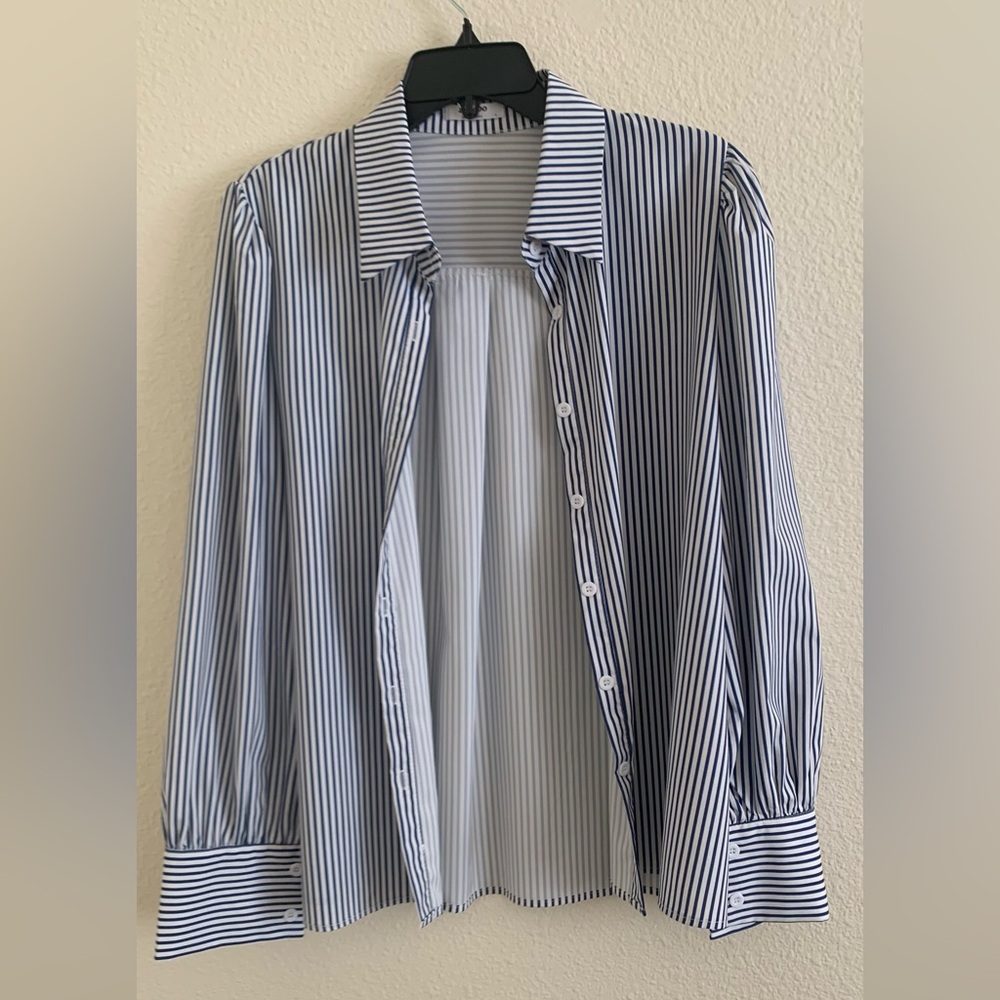 Zeagoo Navy and White Striped Shirt